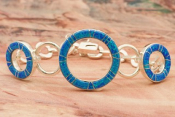 Three Circles Opal Sterling Silver Link Bracelet by Navajo Artist Calvin Begay